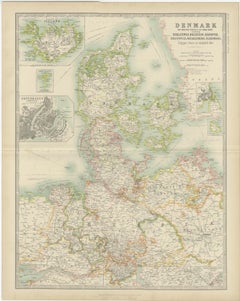Antique Map of Denmark by Johnston '1909'