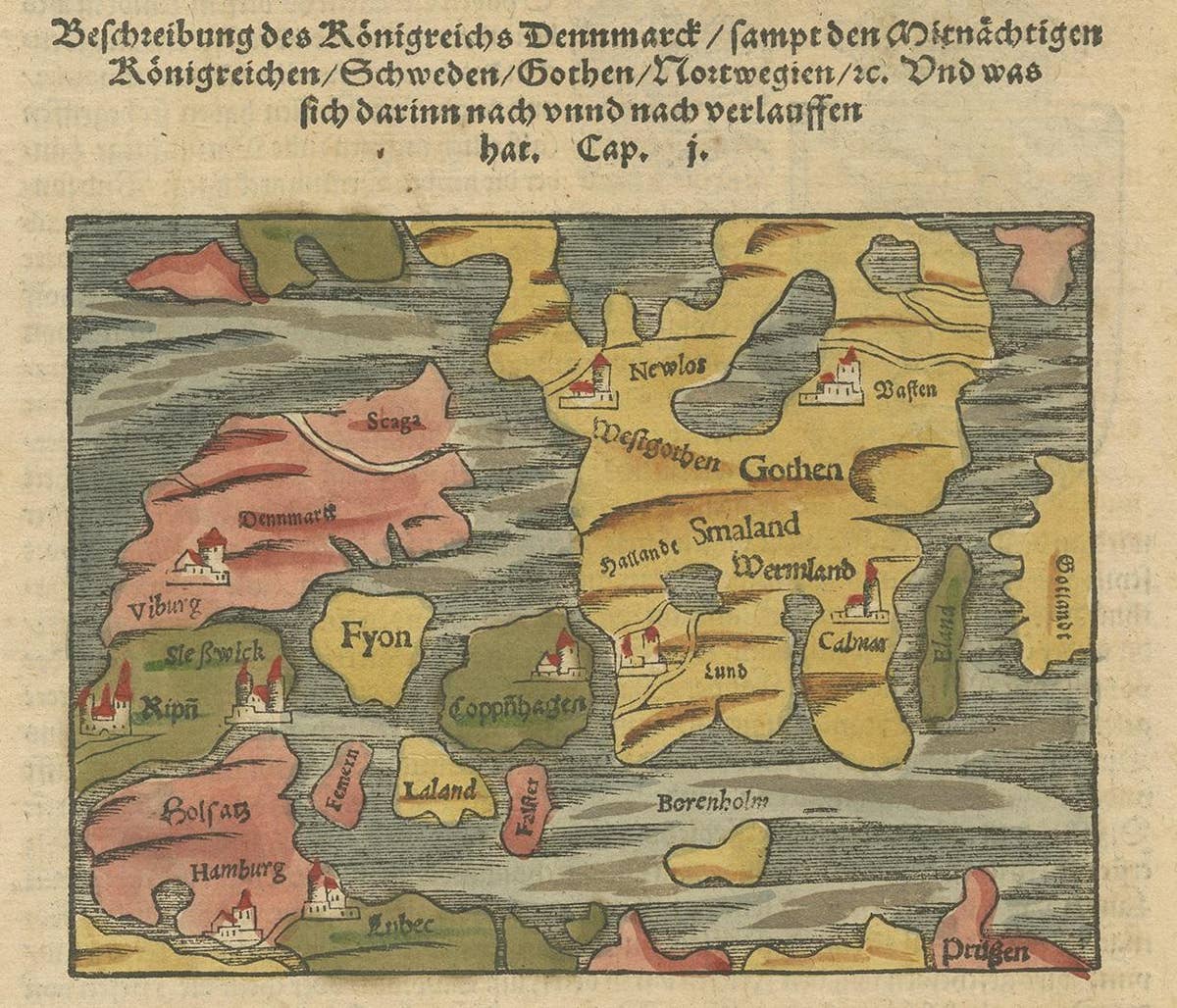 Antique Map of Denmark by Münster '1588'