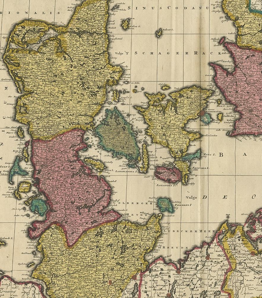 Carte ancienne du Danemark par Valk 'circa 1690'. Bon état - En vente à Langweer, NL