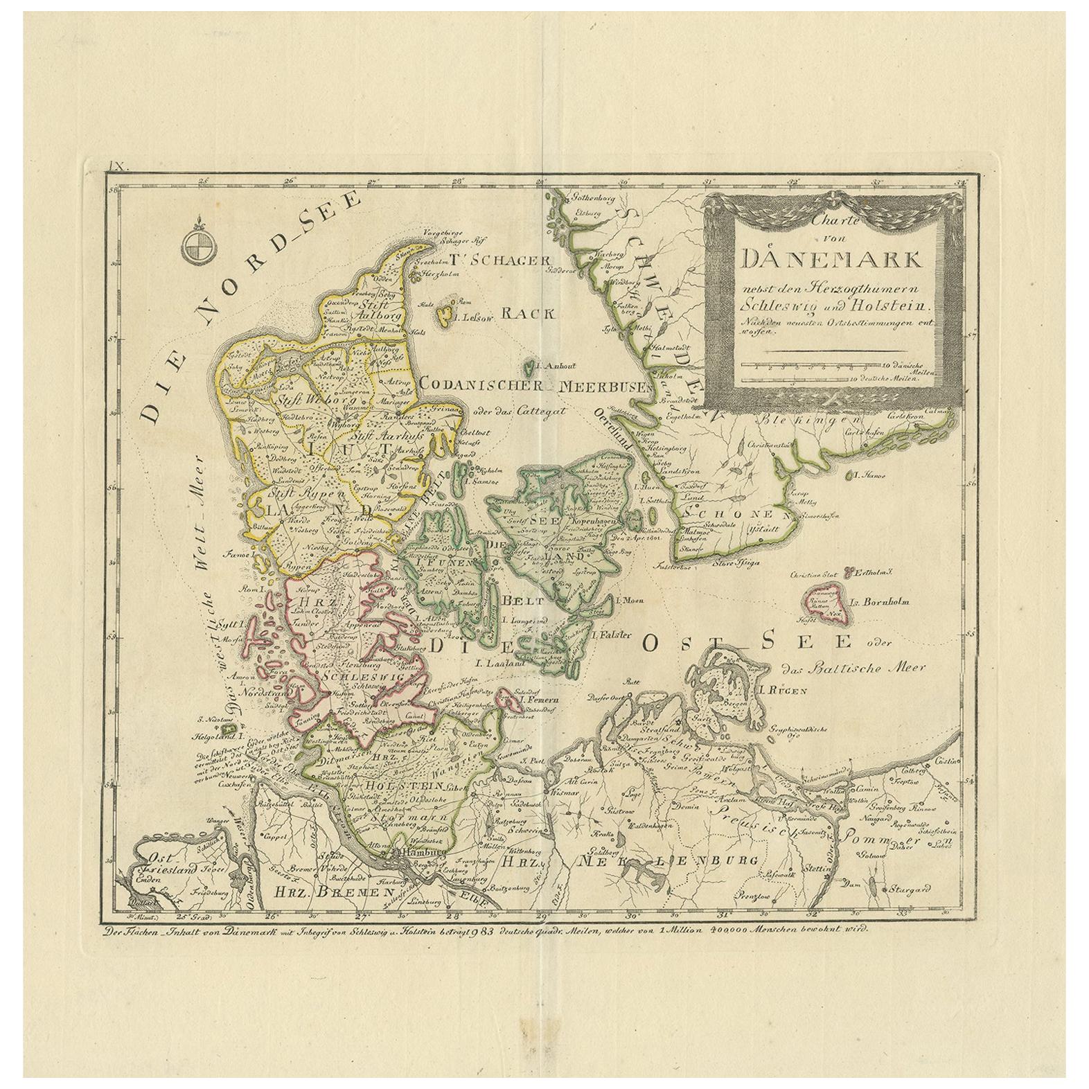 Antique Map of Denmark, circa 1800