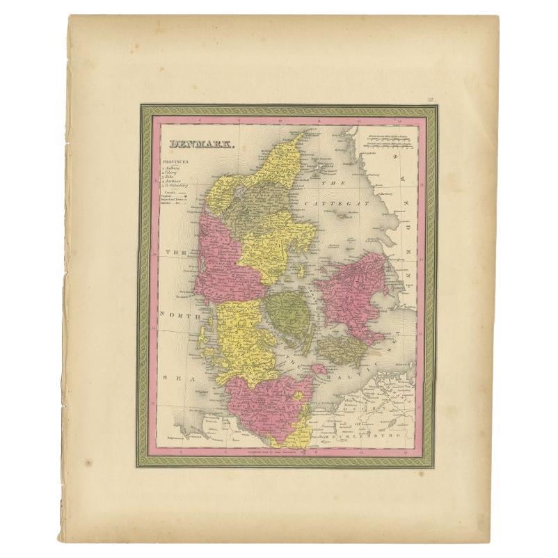 Carte ancienne du Danemark, originale et décorative, c.1846