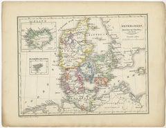 Antique Map of Denmark with An Inset of Iceland, 1852