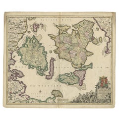 Antike Karte von Dänemark mit Details von Fortresses, Städten, Städten und Städten Etc, um 1680