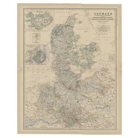 Denmark & German Empire – Antique Map by A.K. Johnston, 1882 Atlas Edition