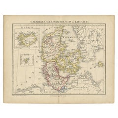 Carte ancienne du Danemark avec insertions de l'Islande et des îles Féroé, c.1873