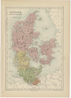 Antique Map of Denmark with Schleswig & Holstein by A & C. Black, 1870