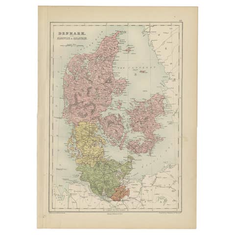 Antique Map of Denmark with Schleswig & Holstein by A & C. Black, 1870