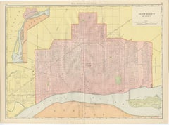 Antique Map of Detroit, with Belle Isle Park, Rand McNally, 1899