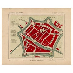 Antique Map of Dokkum a City in the North of Friesland, the Netherlands, 1868
