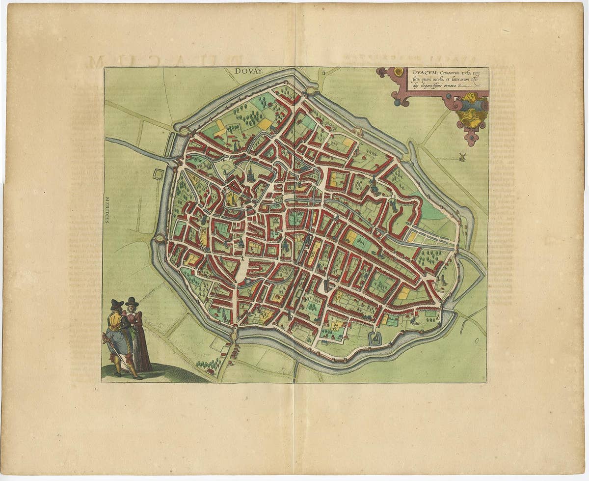 Antique Map of Douai 'France' by Braun & Hogenberg, circa 1575