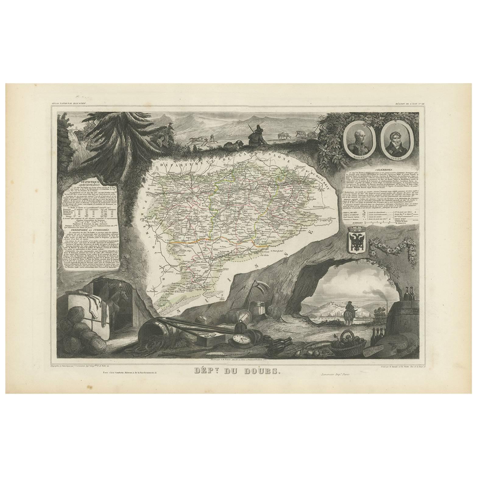 Antike Karte von Doubs 'Frankreich' von V. Levasseur, 1854 im Angebot