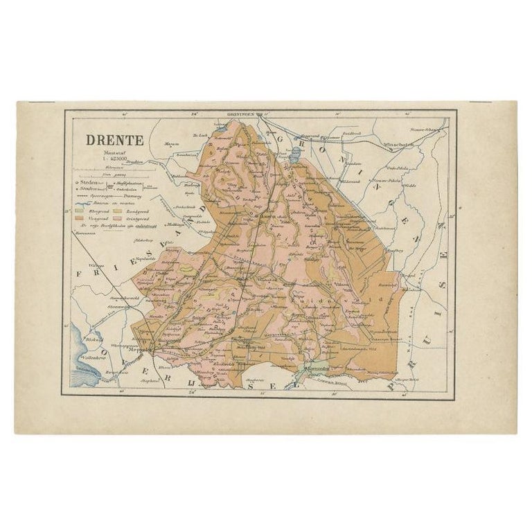 Provinz In Den Niederlanden 6 Buchstaben Antike Karte von Drenthe, Provinz in den Niederlanden, 1883 im Angebot