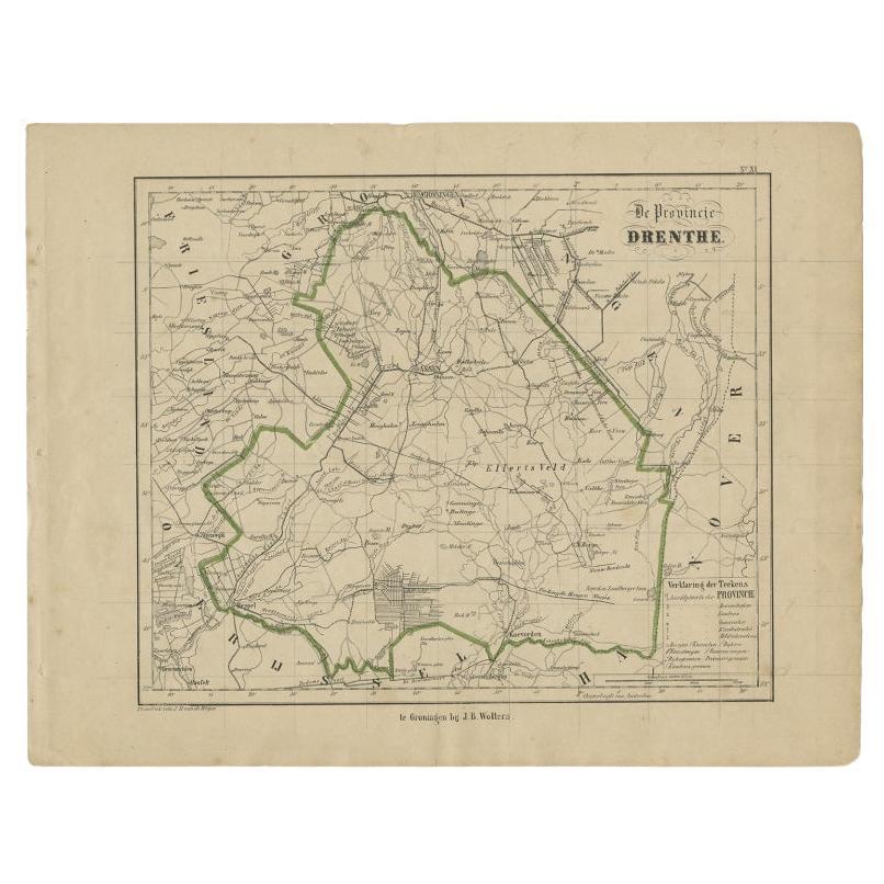 Carte ancienne de Drenthe, province des Pays-Bas, C.1870 en vente