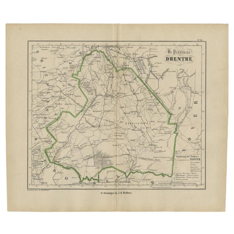 Antique Map of Drenthe, The Netherlands, 1864 For Sale