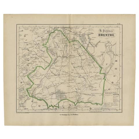 Antique Map of Drenthe, The Netherlands, 1864