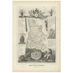 Mapa antiguo de Drôme 'Francia' por V. Levasseur, 1854