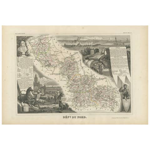 Antique Map of Du Nord ‘France’ by V. Levasseur, 1854