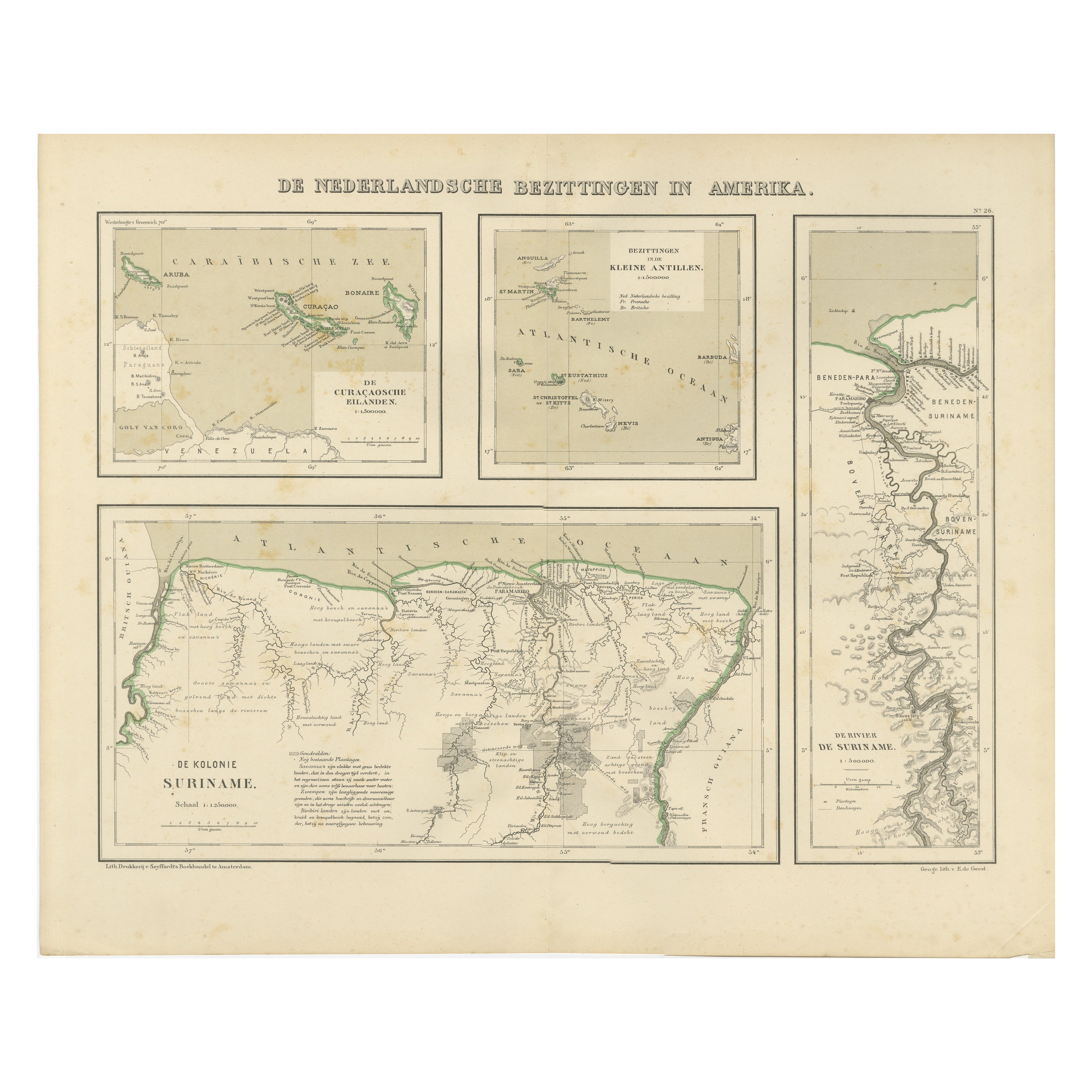 Antique Map of Dutch Colonies in the Caribbean
Suriname by Dornseiffen, 1884