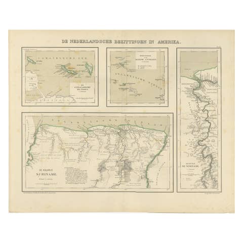 Antique Map of Dutch Colonies in the Caribbean & Suriname by Dornseiffen, 1884