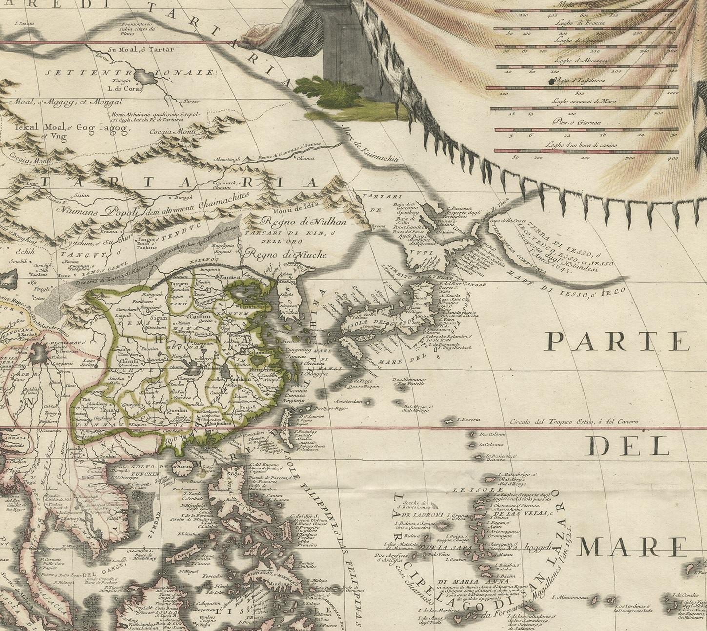 Carte ancienne d'Asie de l'Est par Coronelli, vers 1690 État moyen - En vente à Langweer, NL