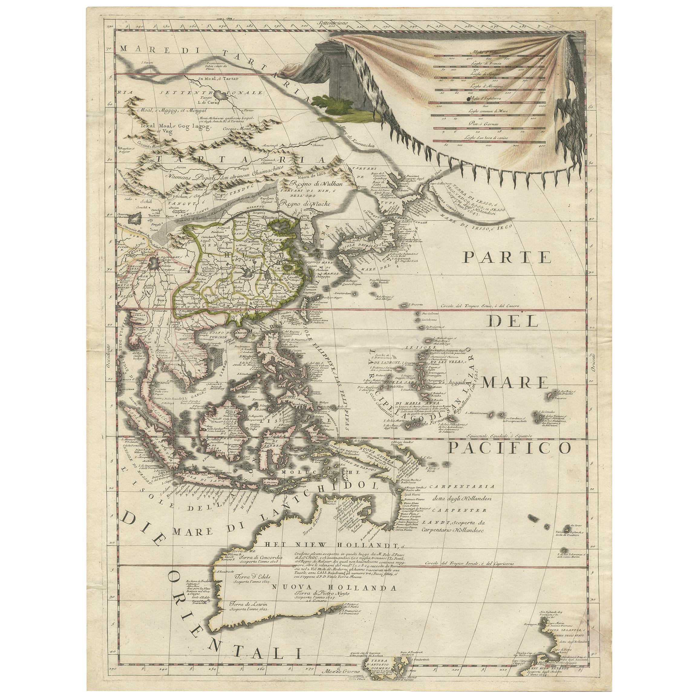 Mapa antiguo de Asia Oriental de Coronelli, hacia 1690