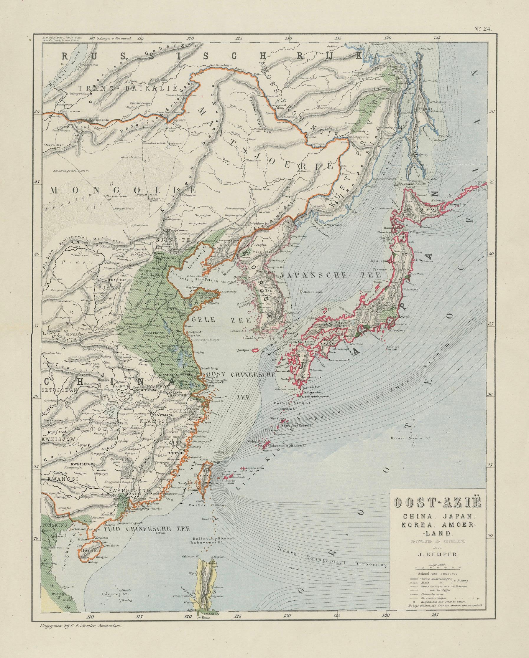 Antique Map of East Asia, Japan & Korea by J. Kuijper, circa 1860
