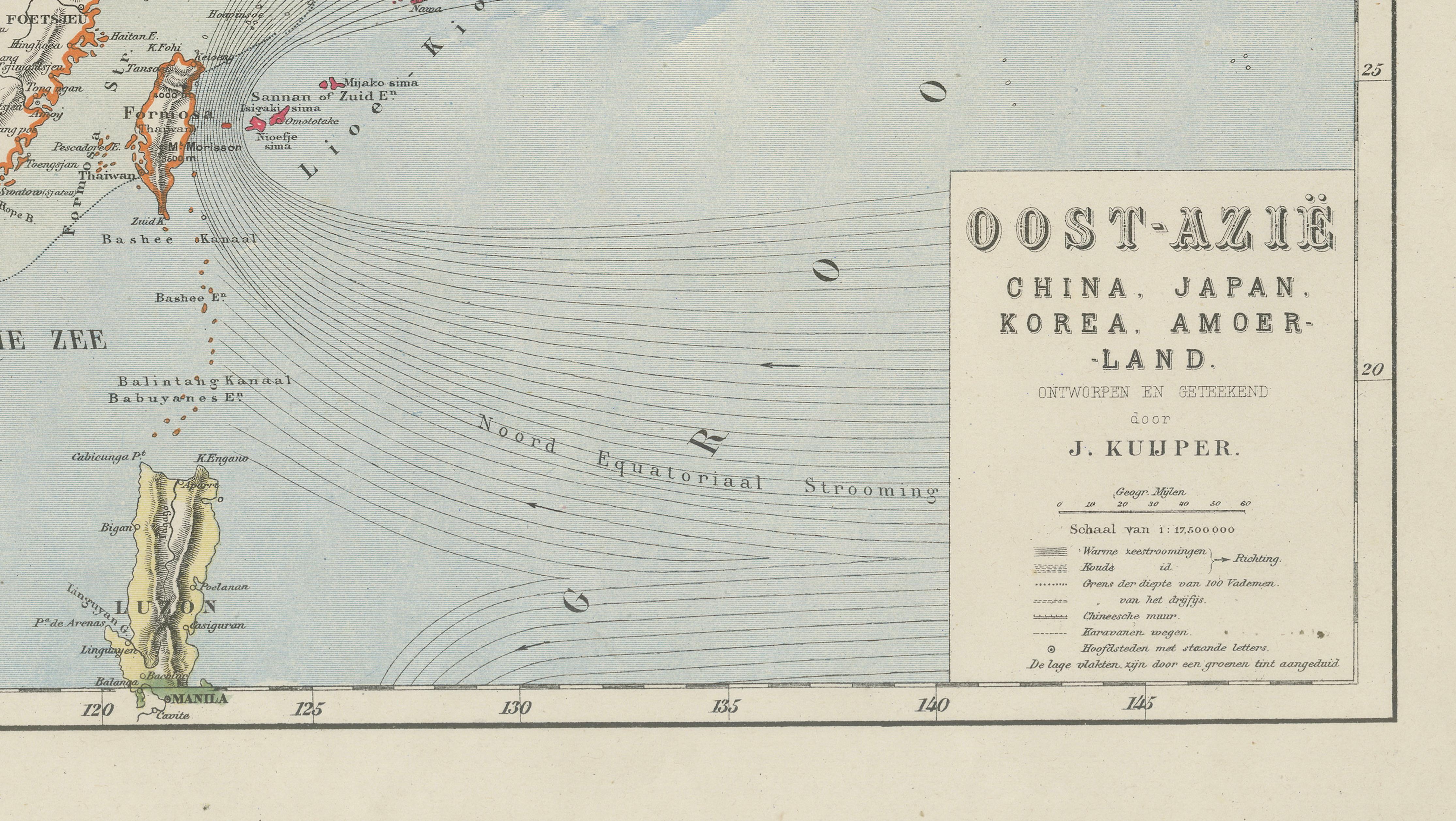 Antique Map of East Asia, Japan & Korea by J. Kuijper, circa 1860