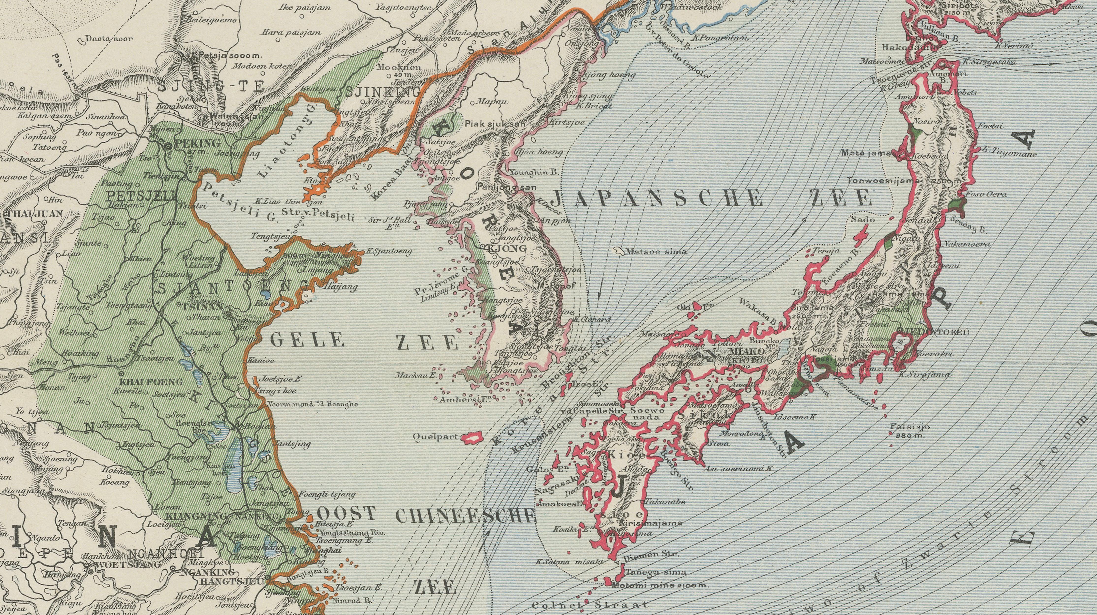 Antique Map of East Asia, Japan & Korea by J. Kuijper, circa 1860