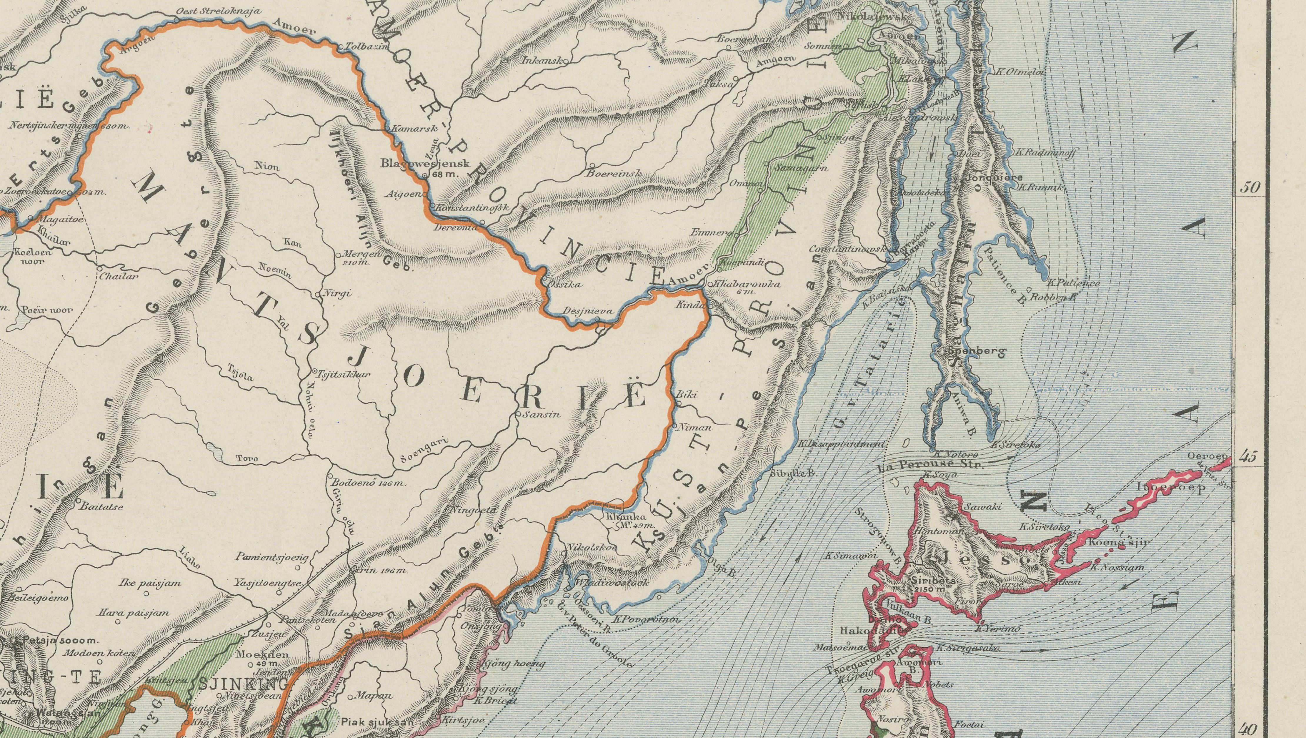 Antique Map of East Asia, Japan & Korea by J. Kuijper, circa 1860