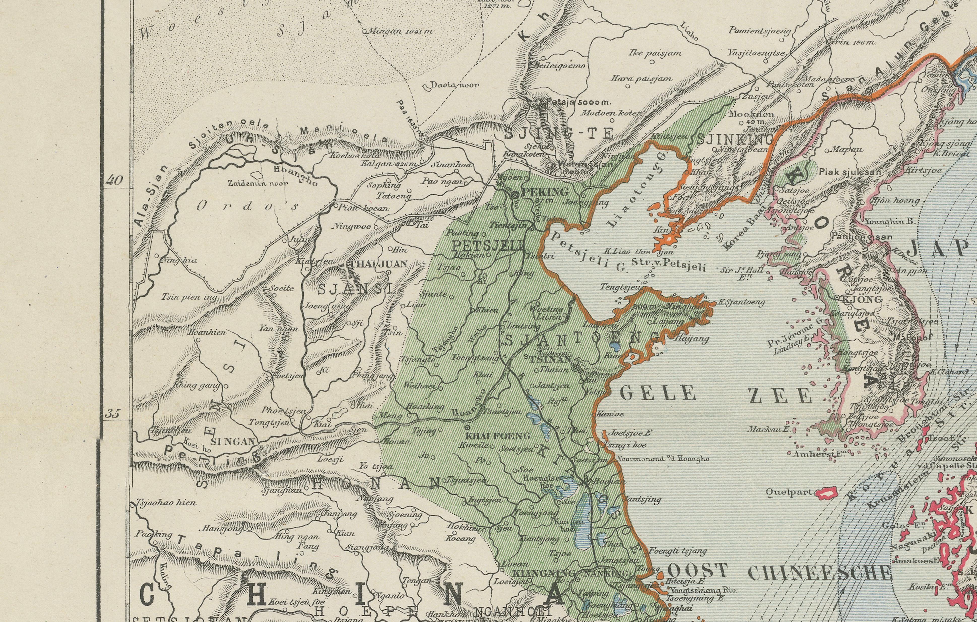 Antique Map of East Asia, Japan & Korea by J. Kuijper, circa 1860