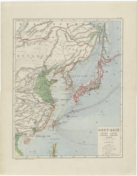Antique Map of East Asia, Japan & Korea by J. Kuijper, circa 1860