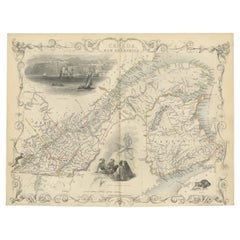 Antique Map of East Canada 'Quebec and New Brunswick' by Tallis 'c.1850'