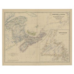 Antique Map of Eastern Canada with an inset Map of Newfoundland, 1882
