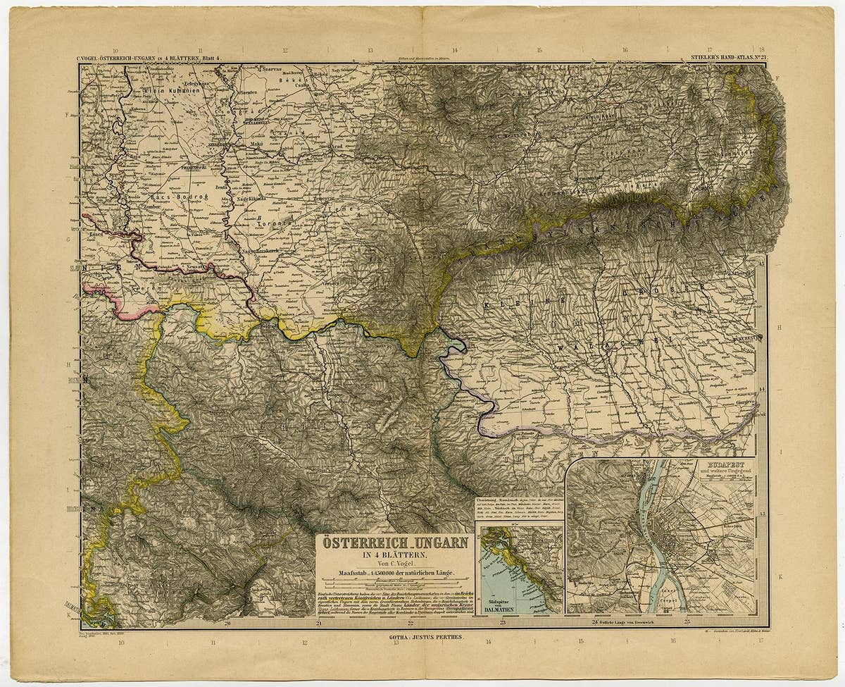 Antique Map of Eastern Europe, Incl Montenegro & Serbia & a Budapest Map, 1890
