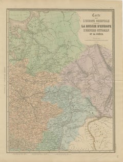 Mapa antiguo de Europa Oriental - Rusia, Imperio Otomano y Grecia, 1868