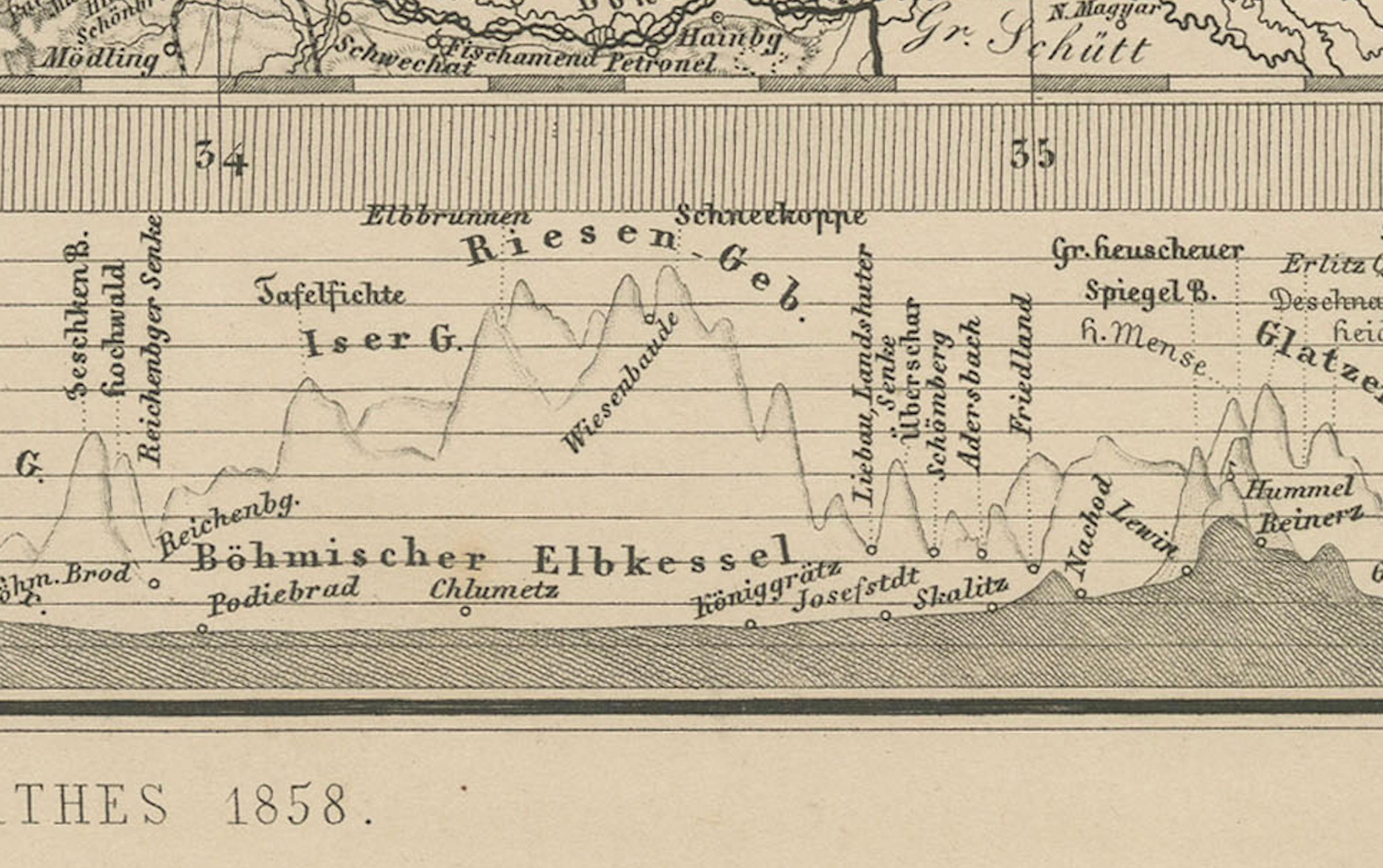 Mapa antiguo de Alemania Oriental, Bohemia, Moravia y Silesia - 1858 Alemán en venta
