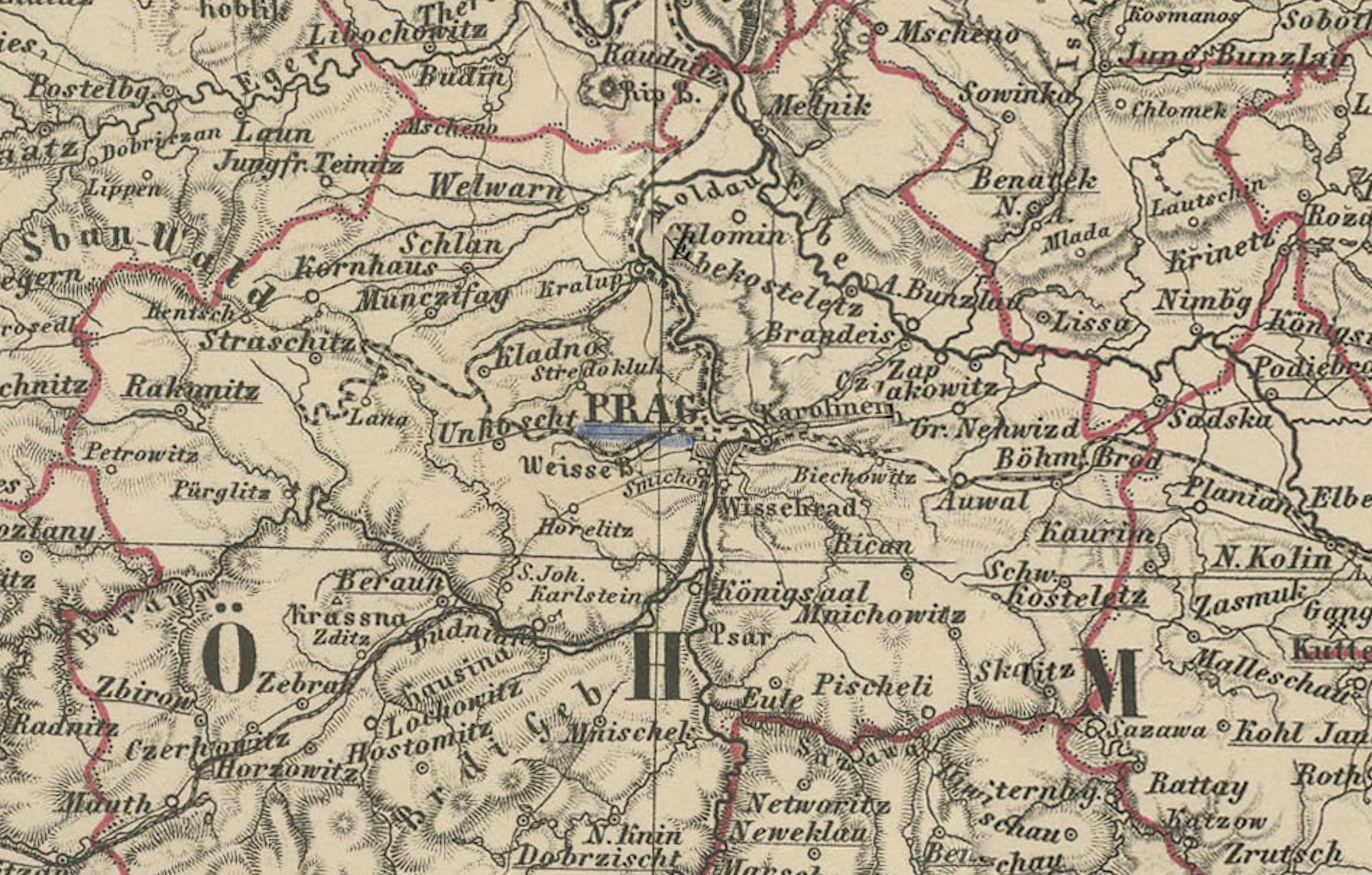 Mapa antiguo de Alemania Oriental, Bohemia, Moravia y Silesia - 1858 siglo XIX en venta
