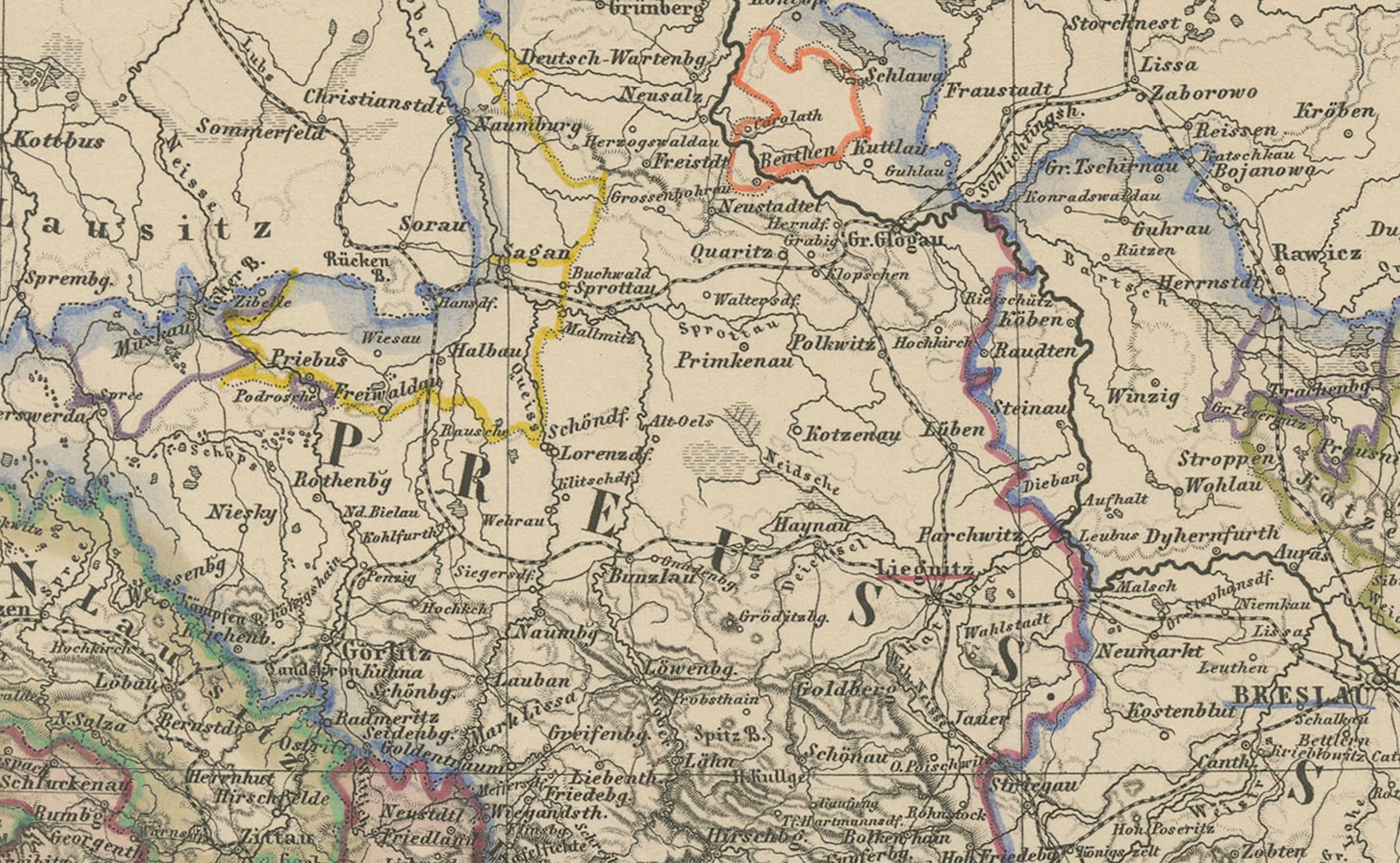 Mapa antiguo de Alemania Oriental, Bohemia, Moravia y Silesia - 1858 Papel en venta