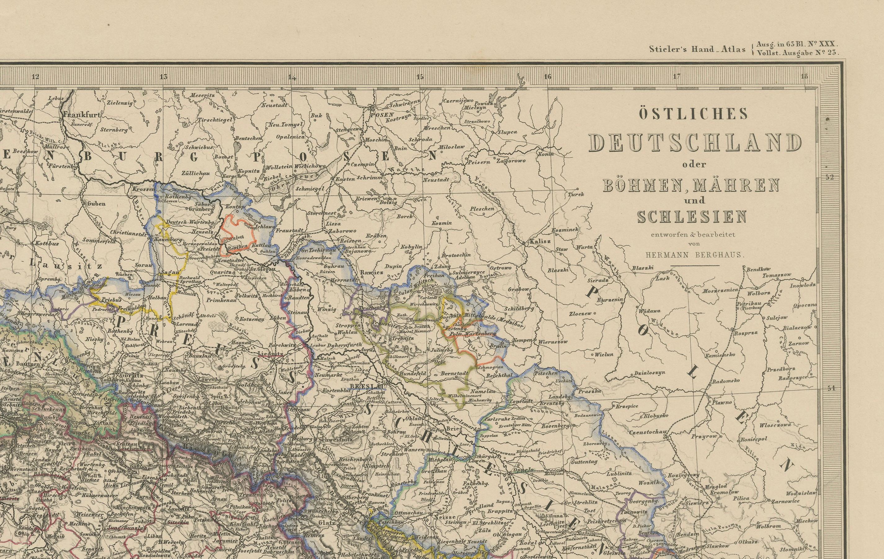Mapa antiguo de Alemania Oriental, Bohemia, Moravia y Silesia - 1858 en venta 1