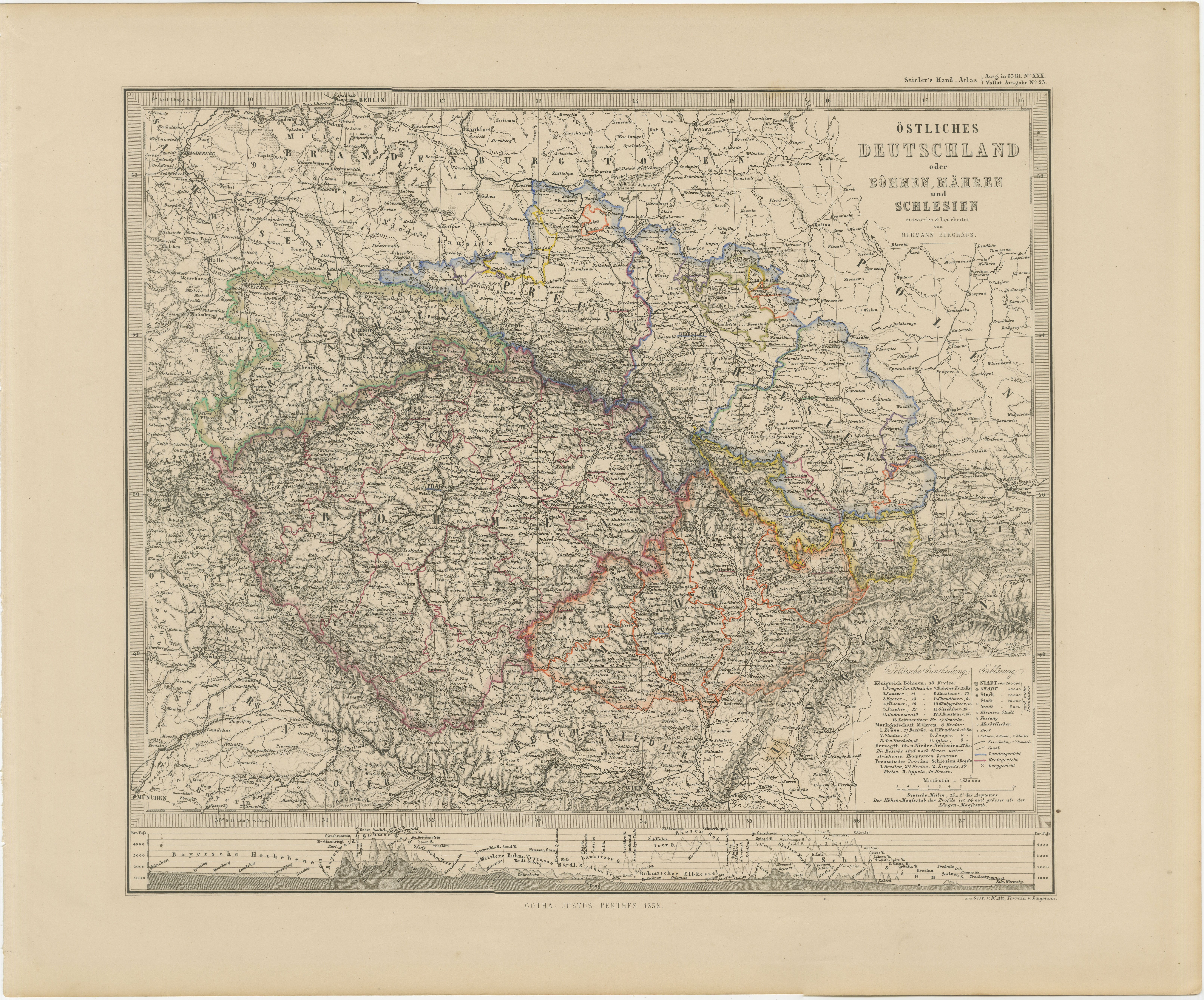 Mapa antiguo de Alemania Oriental, Bohemia, Moravia y Silesia - 1858 en venta