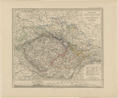 Mapa antiguo de Alemania Oriental, Bohemia, Moravia y Silesia - 1858