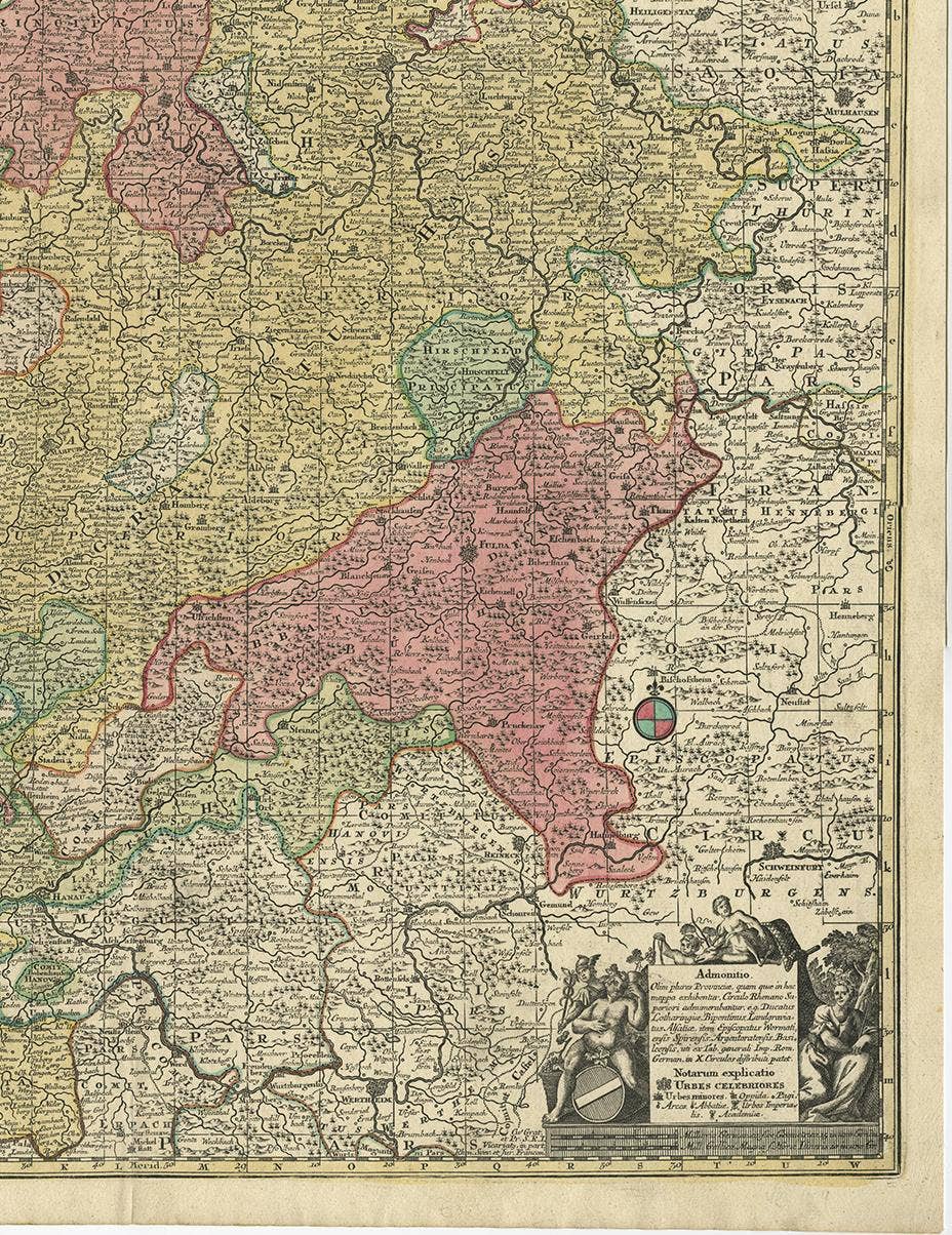 Hand-Colored Antique Map of part of Germany by M. Seutter, c. 1730