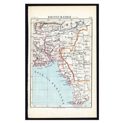Antique Map of Eastern India by Kuyper, C.1880