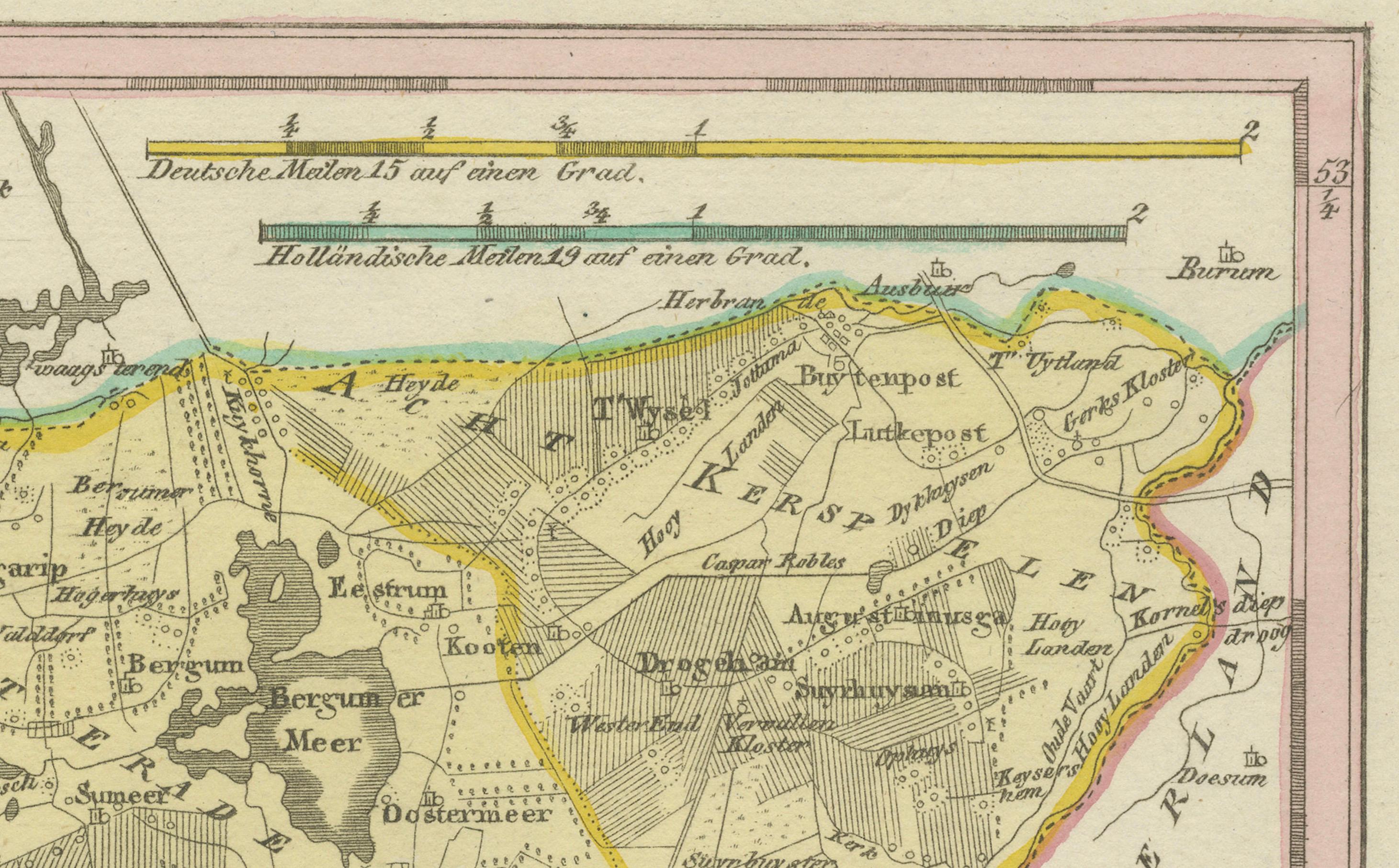 Gravé Carte ancienne de l'Oostergo oriental, Frise par von Reilly, 1791 en vente