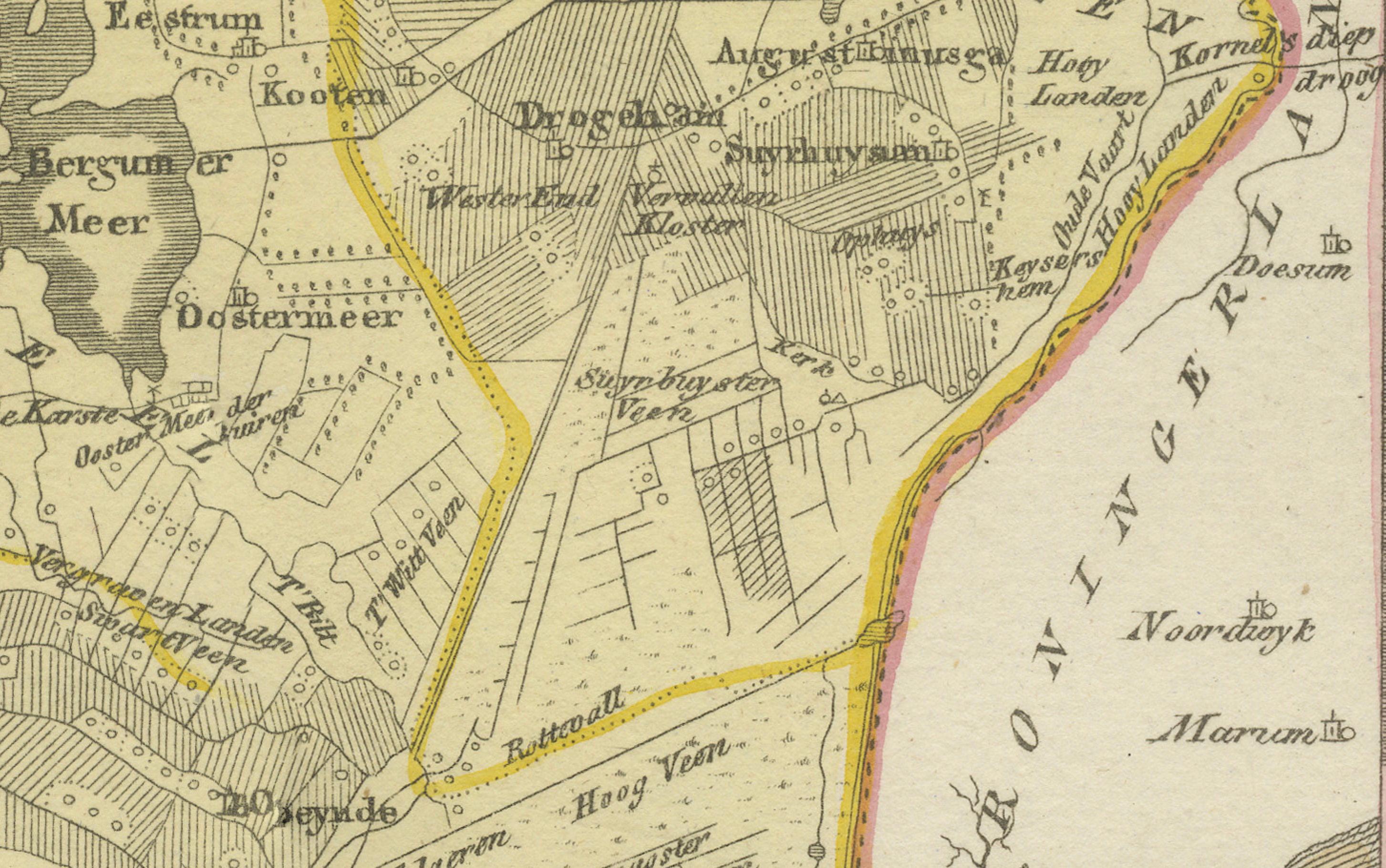 Carte ancienne de l'Oostergo oriental, Frise par von Reilly, 1791 Bon état - En vente à Langweer, NL