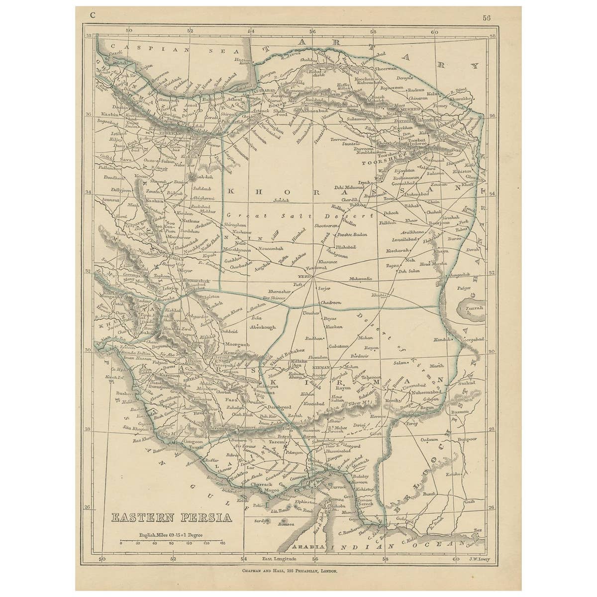 Antique Map of Eastern Persia, 1852