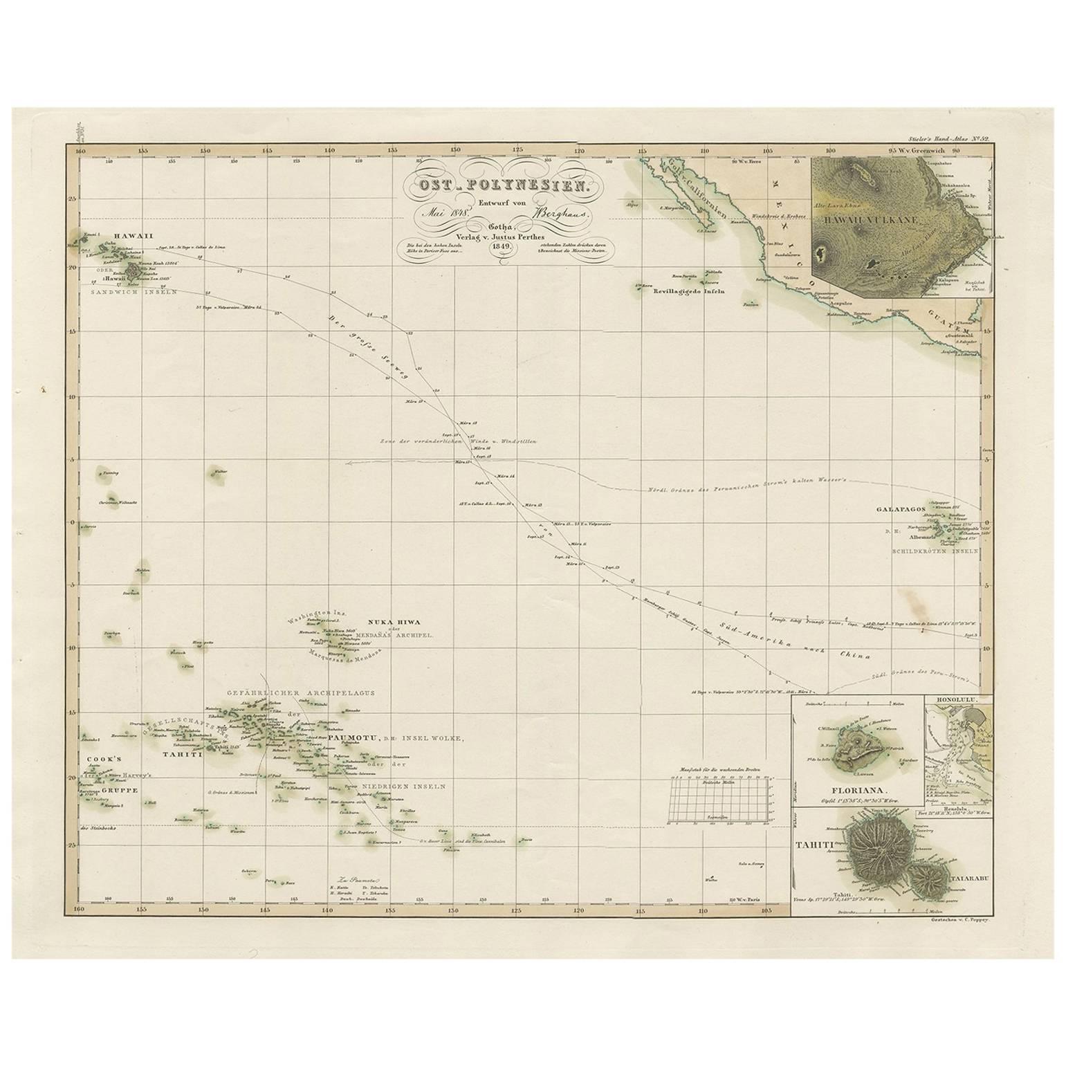 Antique Map of Eastern Polynesia, 1849 For Sale
