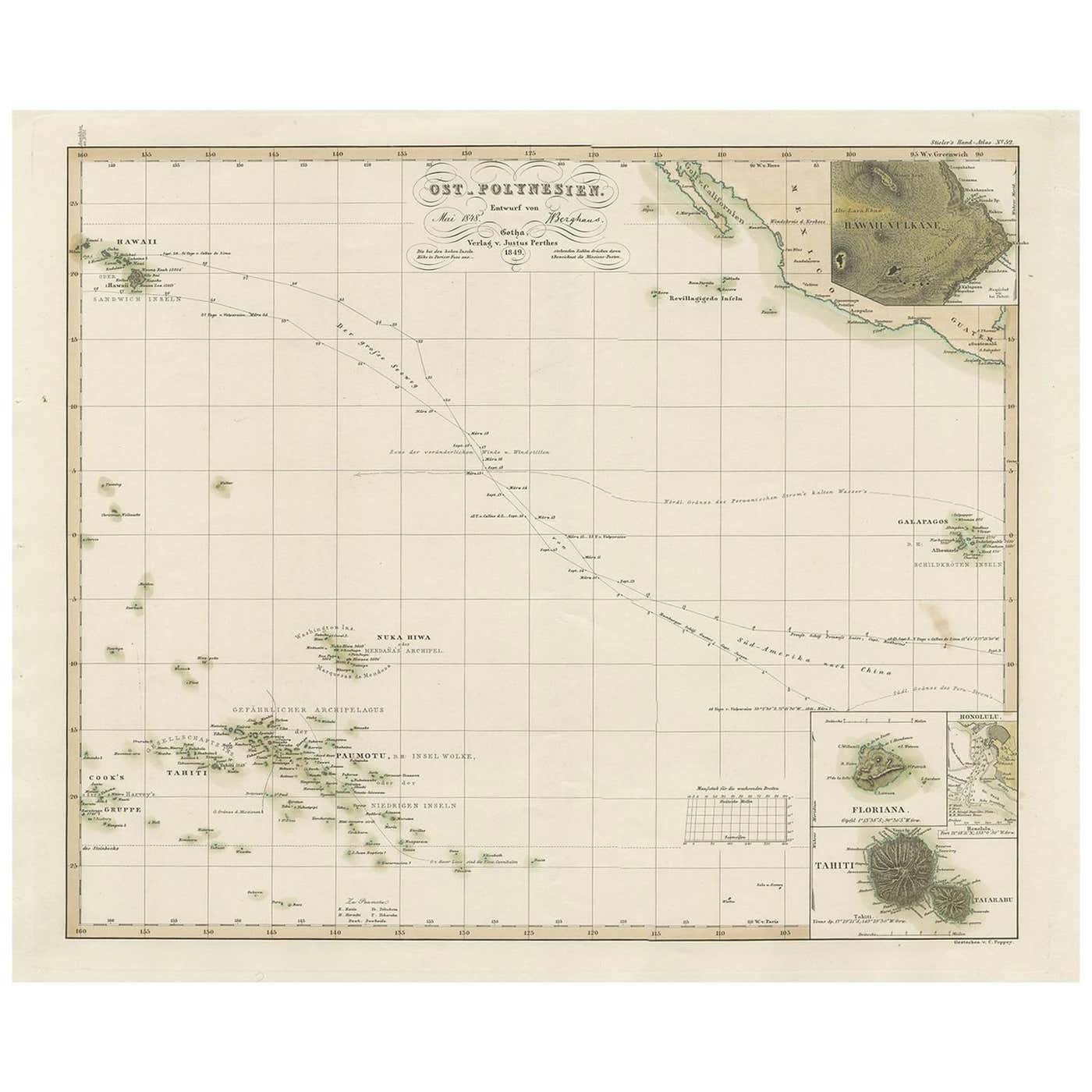 Antique Map of Eastern Polynesia, 1849 For Sale at 1stDibs