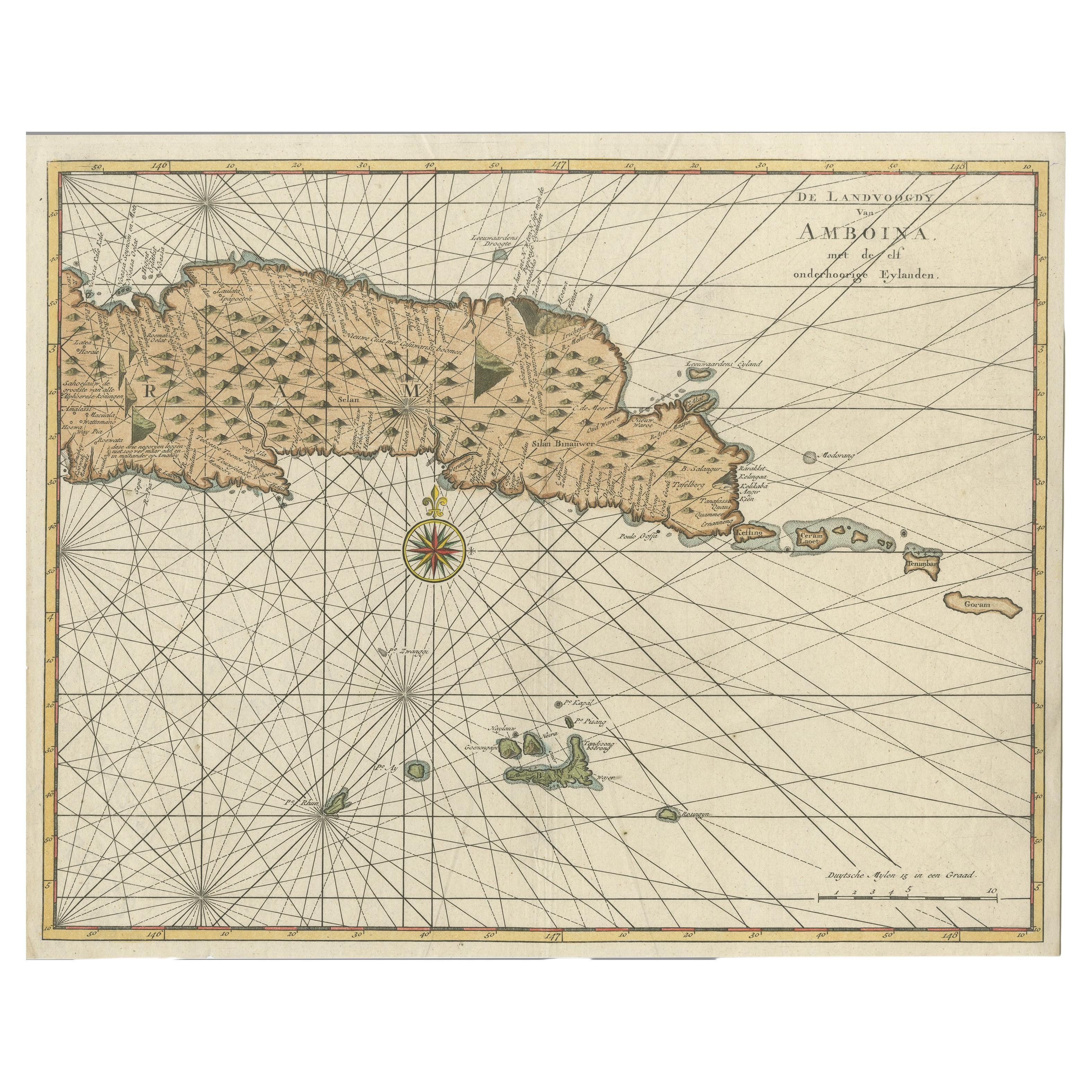 Antique Map of Eastern Seram, Part of the Maluku Island in East Indonesia, 1726 For Sale
