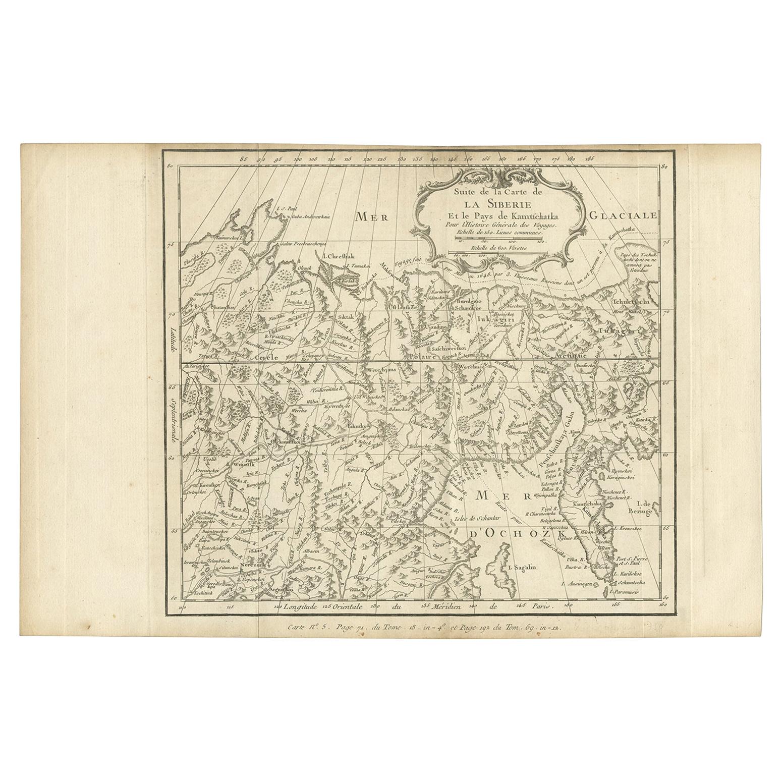 Antique Map of Eastern Siberia by Bellin '1768' For Sale
